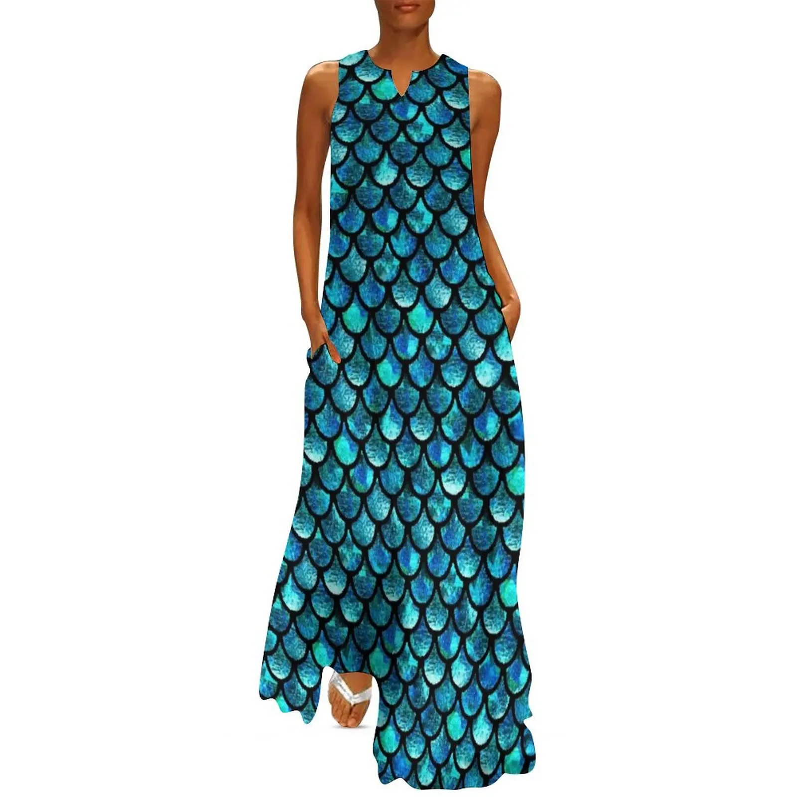 

Mermaid Scales - Turquoise Blue Long Dress summer dress womens 2024 long dresses for women