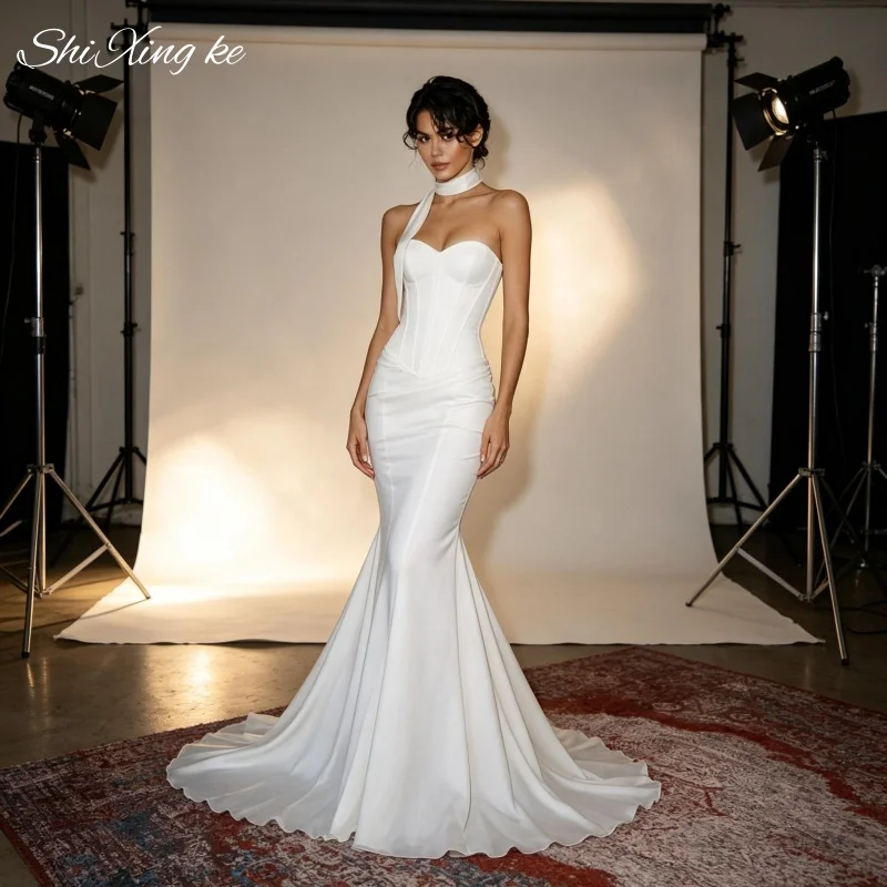 Sophisticated Satin Bridal Gown Strapless Mermaid Ruched Draped Court Train Vestidos De Novia Customized