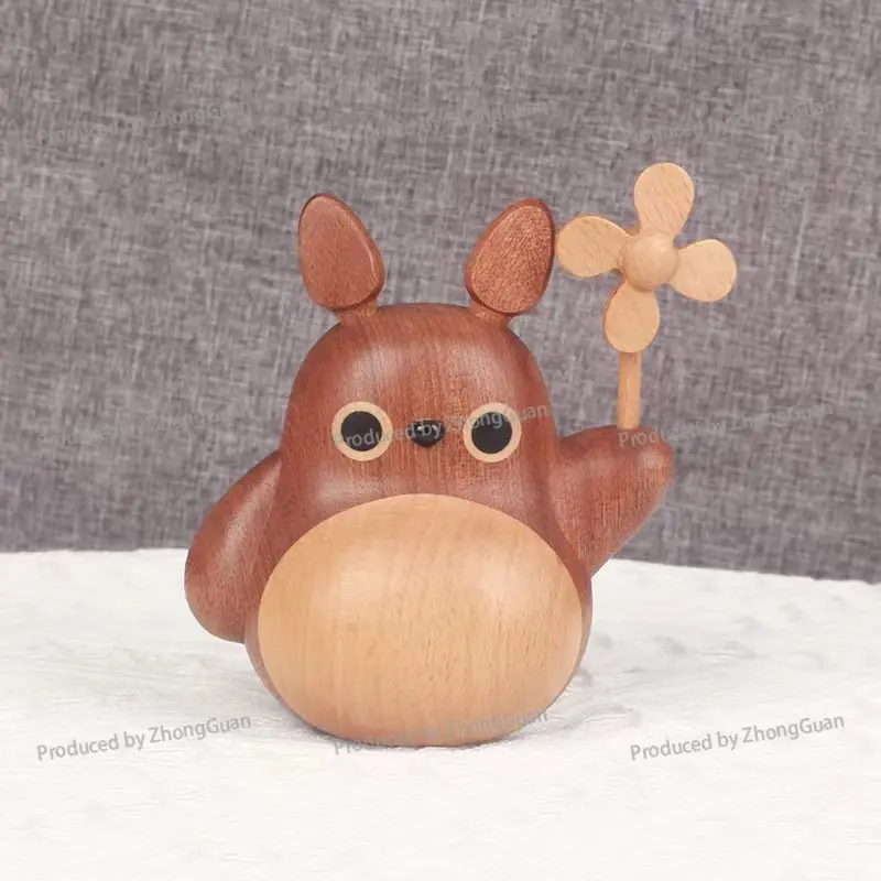 Chinchilla Creative Solid Wood Windmill Ornament Tabletop Cute Gift Car Home Decoration Wooden Crafts