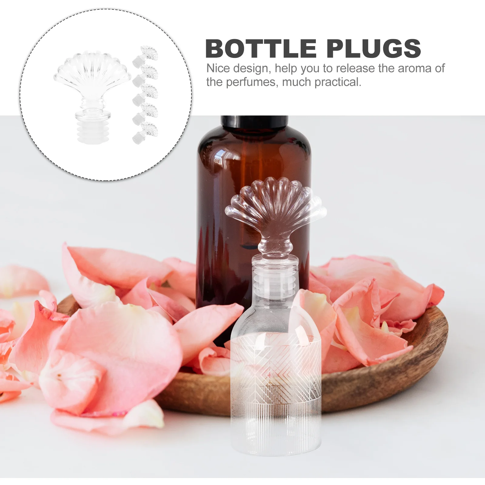 

6Pcs Vintage Glass Bottle Plugs Decorative Diffuser Caps Exquisite Oil Container Caps for Perfume Craft Bottle Use