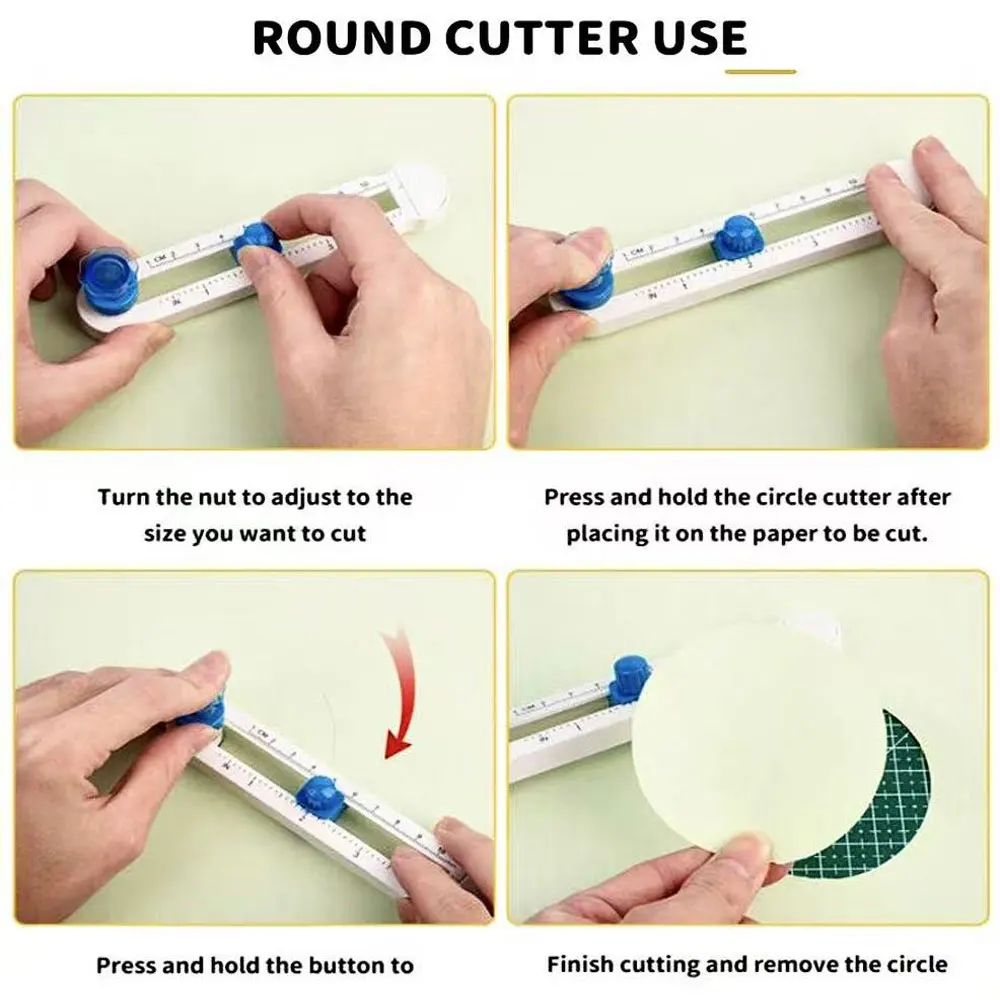 360 °   أداة قطع دائرية دوارة يدوية، تصميم أبيض وأزرق، قطع دائري دقيق، مناسبة للحرف اليدوية والمكتبية.