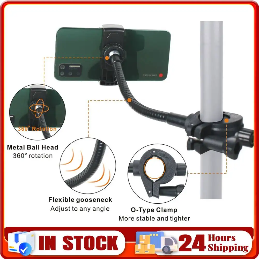 

Flexible Hose Phone Clip Bracket Hands-Free Adjustable Mic Stand Holder Gooseneck Pole Long Cellphone Mount for Drum Mobile Phon