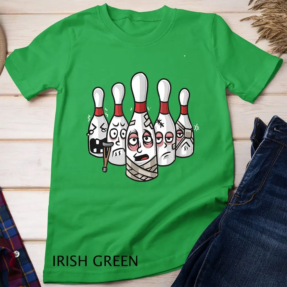 Funny Bowling Pins With Crutches And Bandages Bowling Unisex T-shirt