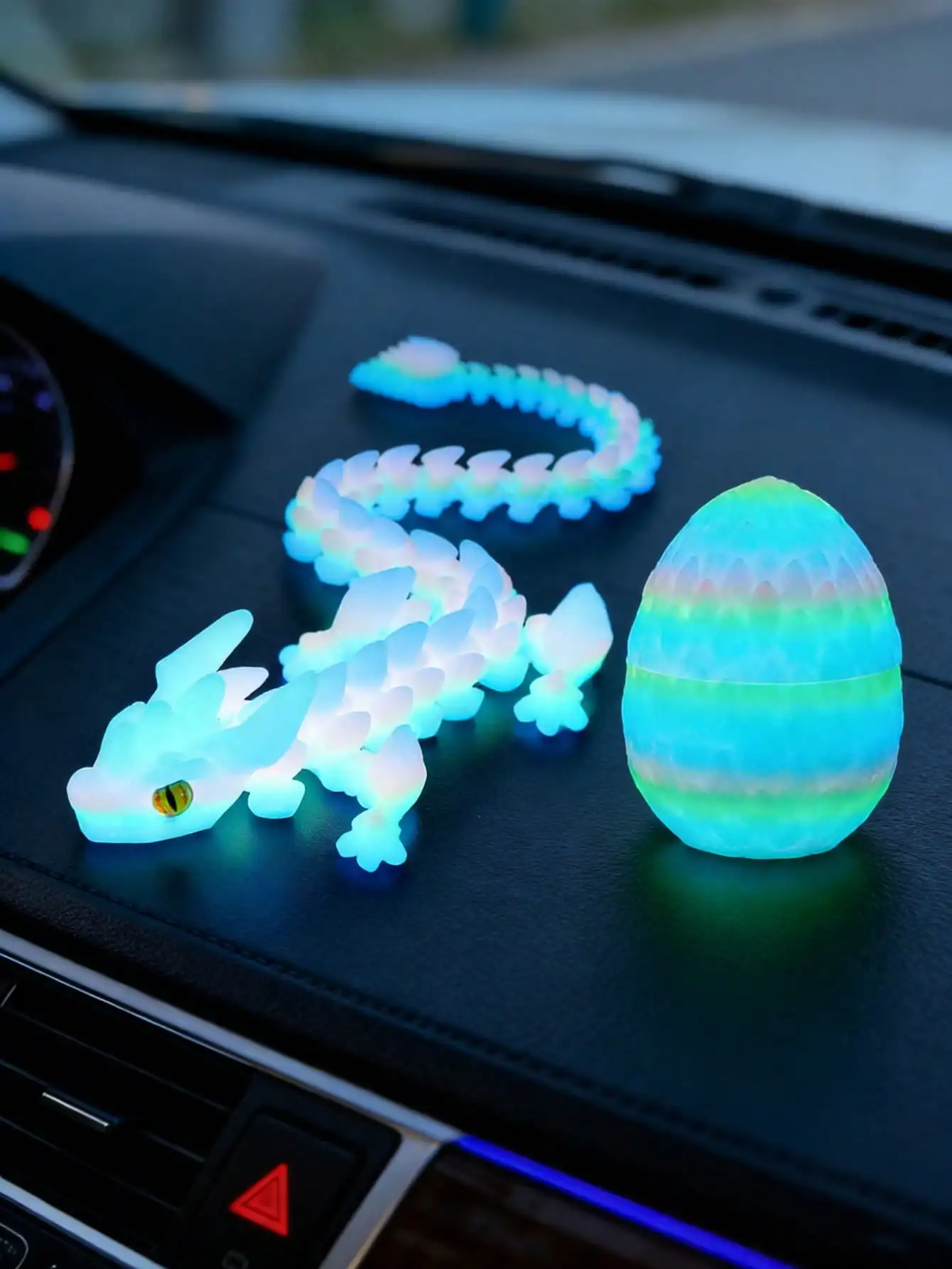 Ornement d'œuf de dragon lumineux imprimé en 3D |   Dragon articulé en cristal de 11,81 pouces, effet arc-en-ciel, décoration pour voiture et maison