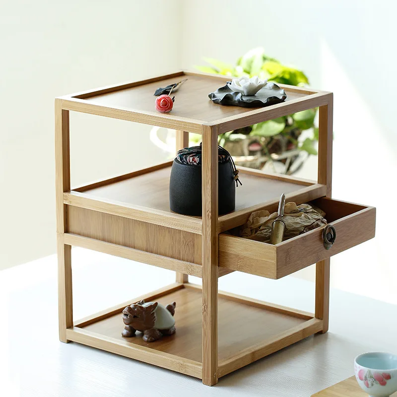 Bamboo Pu'er Tea Rack Tea Table Storage Rack Tea Ceremony Japanese Simple Decorative Rack Duobao Box Tea Space Storage Rack