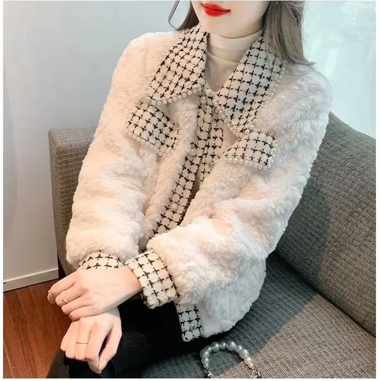 

2023 Autumn Winter New Women Faux Lamb Fur Jackets Female Thicken Warm Imitation Fur Coats Ladies Patchwork Loose Overcoats A532