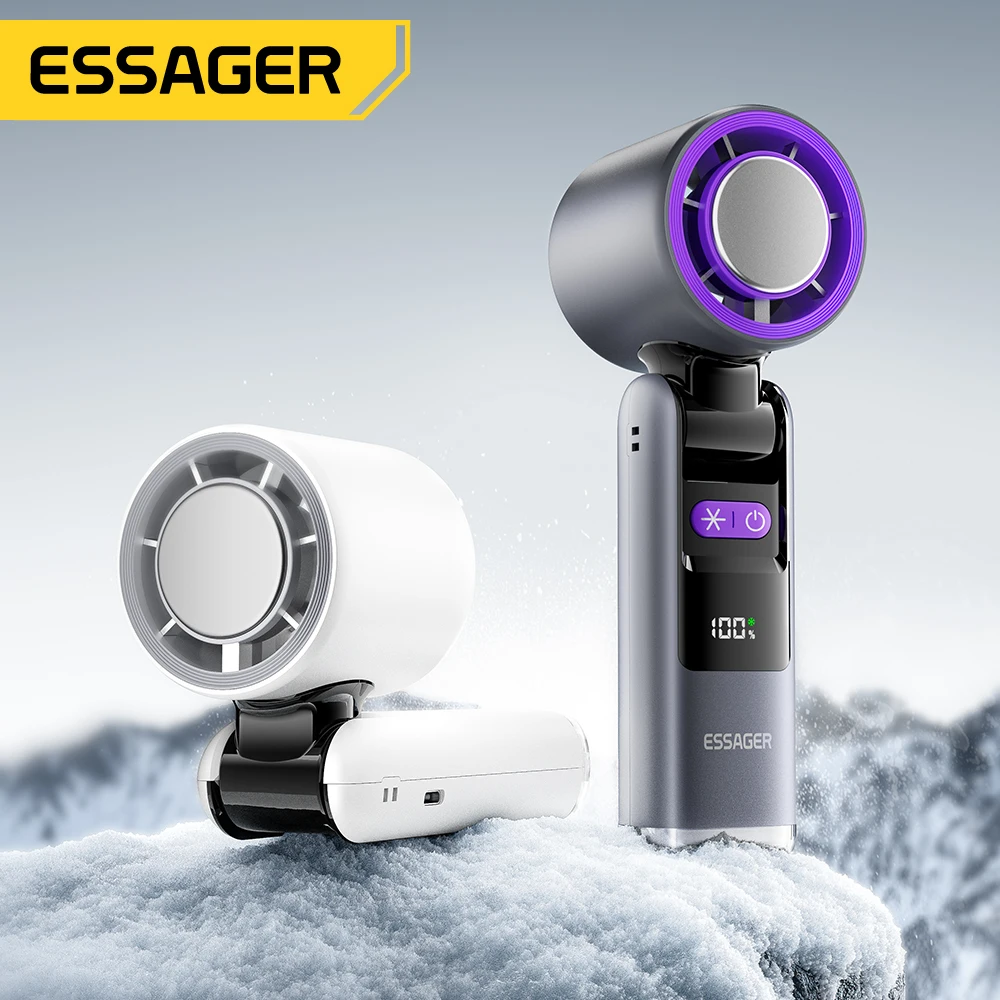 Essager Portable Handheld Turbo Fan 100 High Speed Foldable Fan Handheld Adjustable USB C Rechargeable Fan with Display Screen