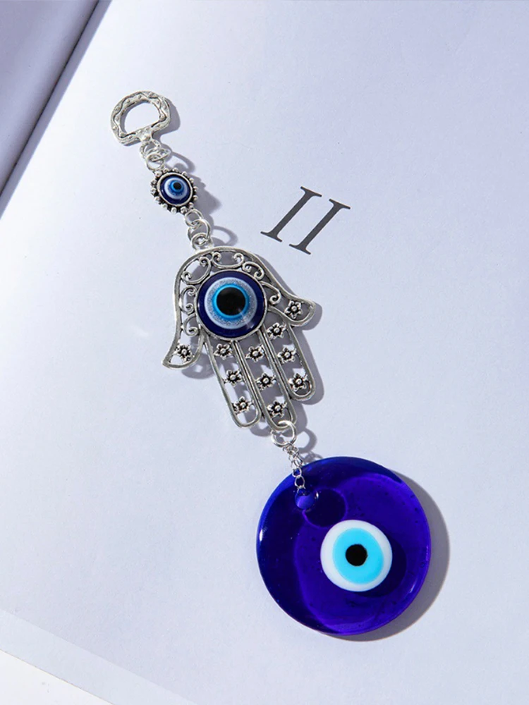 e Devil\'s Eye Glass Eye Pendant Turkish Jewelry, Blue Eyes Alloy Palm Pendant.