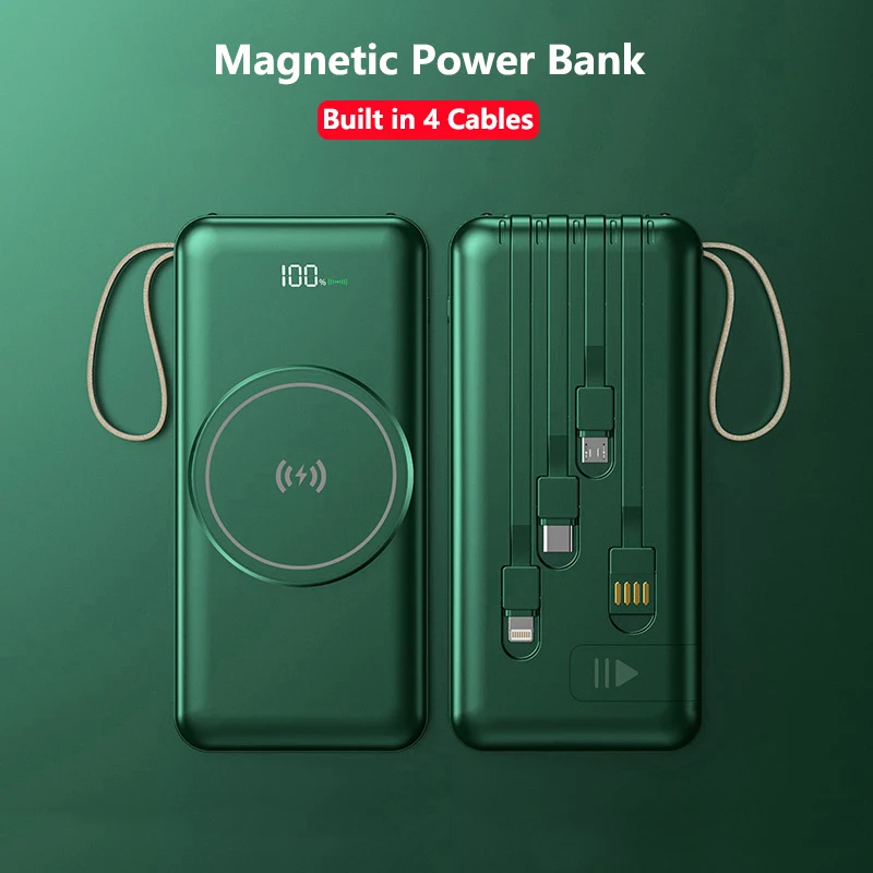 

20000mAh Magnetic Wireless Charger Power Bank with Cable Stand for iPhone 15 14 Xiaomi Samsung Huawei Portable Induction Charger