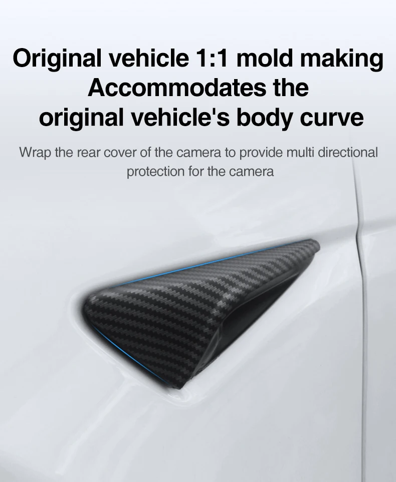 Heenvn 2 Stück ABS Carbon-Muster Seitenkamera-Abdeckung für Tesla Model Y Juniper Model 3 Highland Model YL 2025 2026 Leaf Board Cover – Detail 4