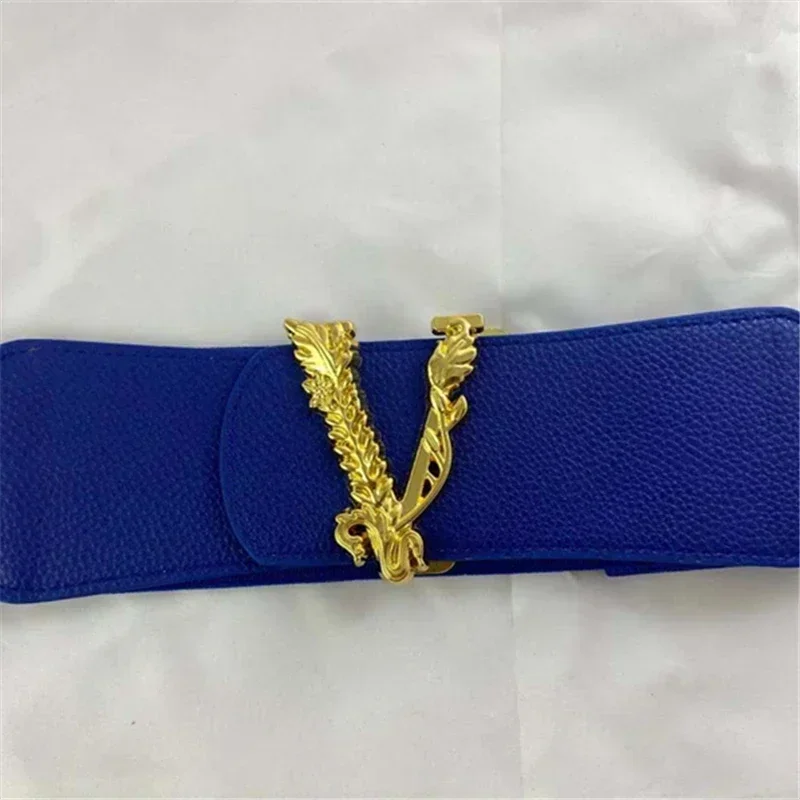 2024 New Luxury Design Casual Women G Belts Bees and Letters Gold Buckle Oversize Stretch Elastic PU 7cm Wide Corset Belt