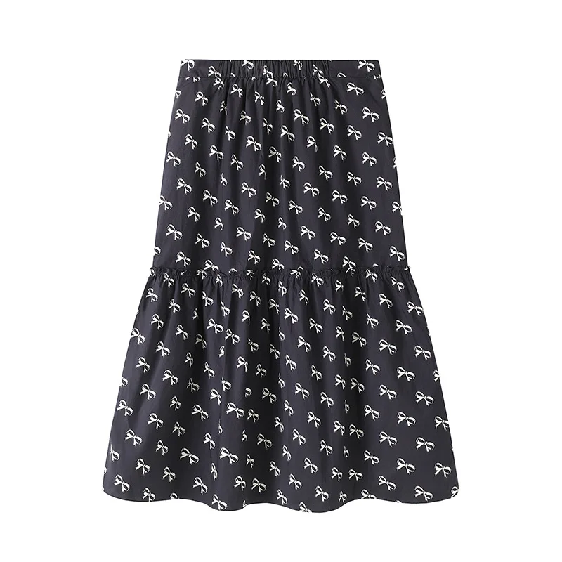 2024 early autumn skirt new bow print Women mid-length skirts High Quality