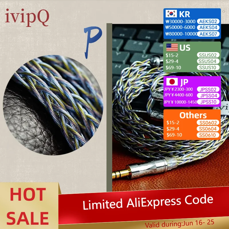

ivipQ 543 HIFI Earphones/Headphone Upgrade Cable With 0.78 2PIN/MMCX/Double2.5 /Double 3.5 Suitable For 7HZ CCA CKLVX D41