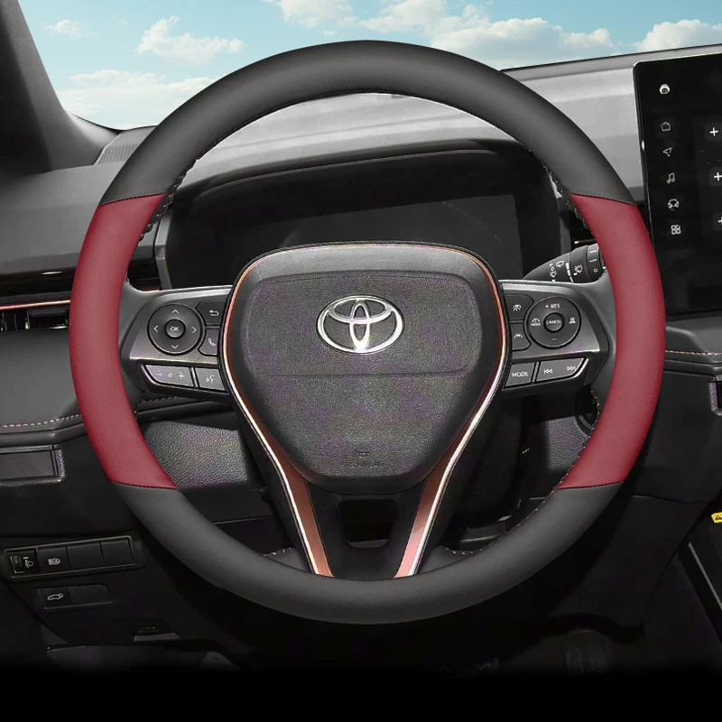 غطاء عجلة قيادة السيارة من الجلد لملحقات تويوتا جراند هايلاندر 2024 2025 2026