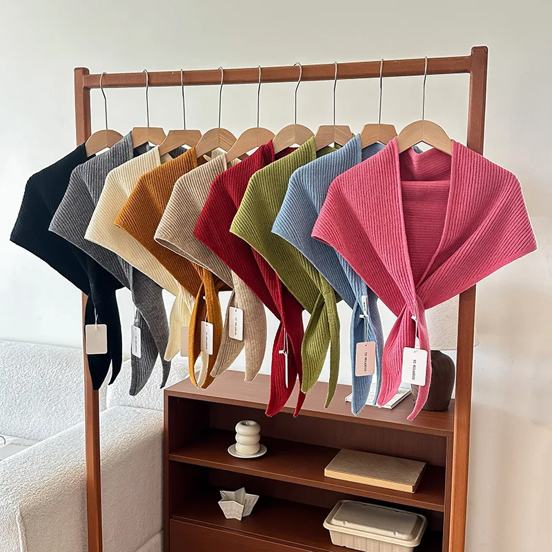 

Однотонный вязаный треугольный шарф с крестом для женщин, осенне-зимняя теплая одежда и защитная шея в сочетании с шалью