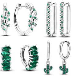 Hot Sale 925 Sterling Silver Animal Plant Green Series Jewelry Fashion Zircon Circle Hoop Earrings For Women Gift Accessories