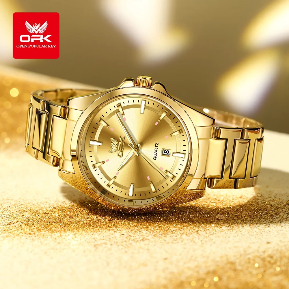 OPK 6068 Elegance Women Men Original Quartz Movement Watch Calendar Window Steel Strap Luminous Function Watch For Men Women
