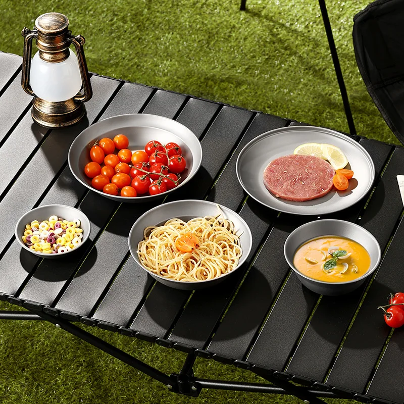 118/140/183/210/218mm Pure Titanium Salad Bowls,Retro,Sandblasted,Antibacterial,Anti-mold,Outdoor Camping/Travel Plate/Tableware