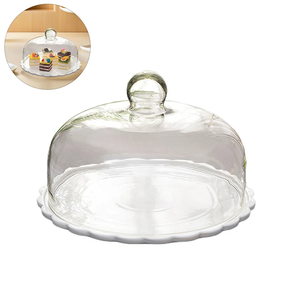 

1Set Glass Ceramic Protective Cake Cover Kitchen Dome Display Plate Food Hood Dessert Plate for Home Protective Cake Cover