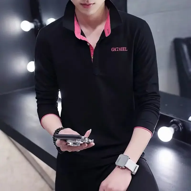 

Lapel Buttoned Mens Polo Shirts New Long Sleeve Xxl Pullover Bulk High Quality Male Sweatshirts Korean Autumn Funny Casual Tops