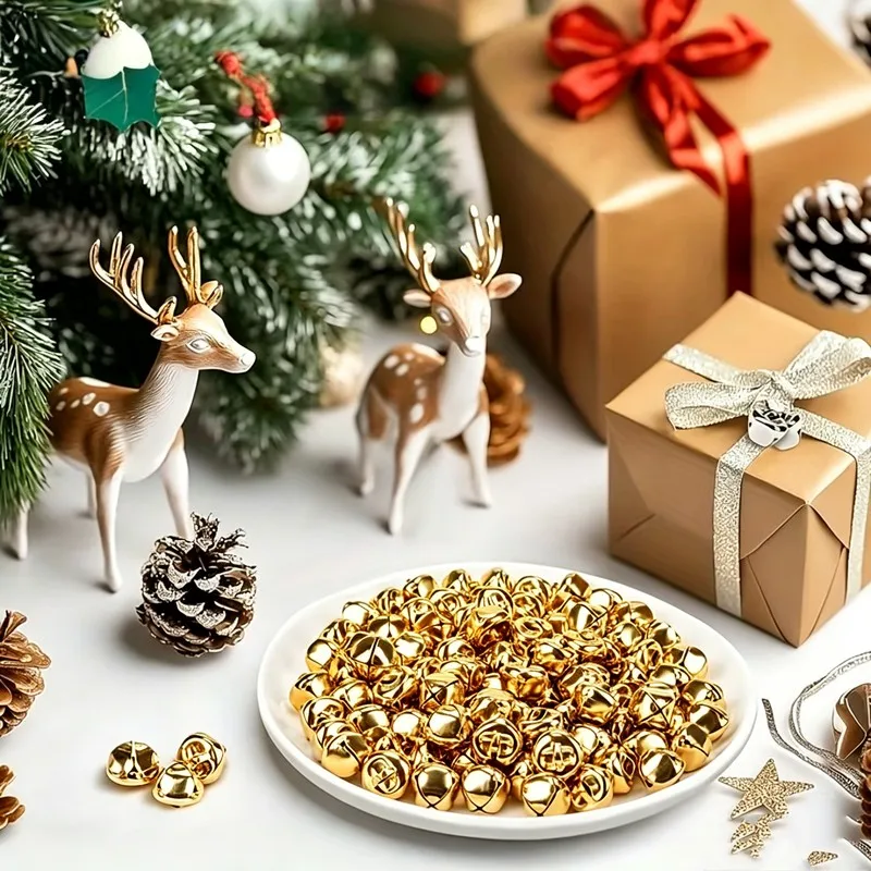 130 pcs 20mm Christmas Decoration Bells, Clear Crisp Sound, Wedding Decoration Home Hanging Ornament, Small Delicate Size, Gold