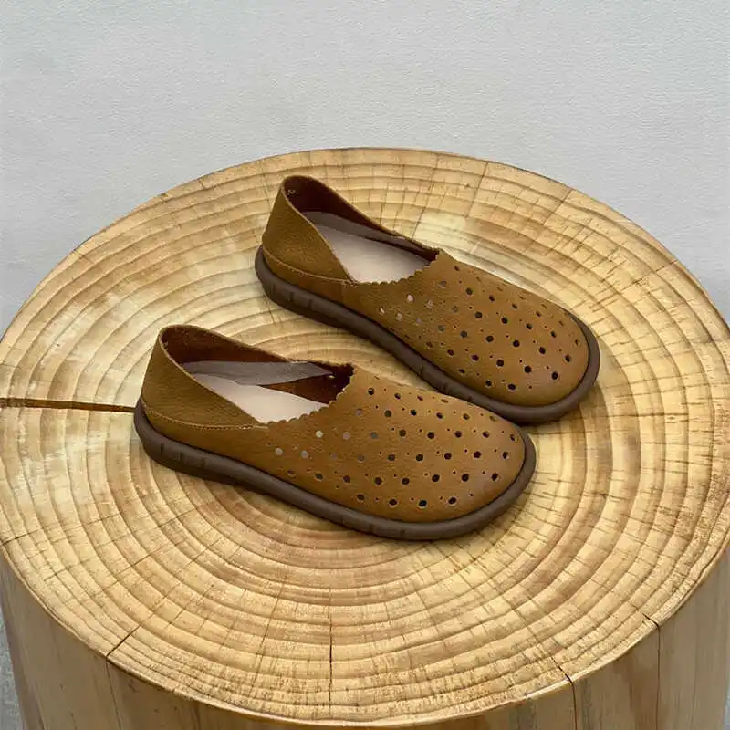 Retro Nostalgic Style Flat Bottomed Summer Women's Shoes All Made  Genuine Leather Sandals Rural Elderly Shoes Healthy soft