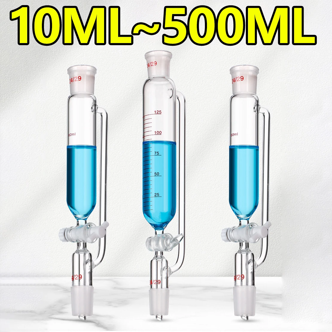 1 piece 10ml-500ml glass constant pressure dropping funnel PTFE piston glass piston without scale/with scale line