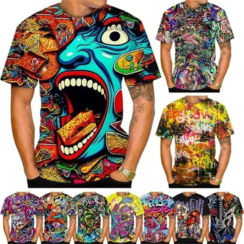 

3D Printed Graffiti T-Shirt Men Women Hip Hop Street Wear T-Shirt Top Crewneck Short Sleeve Men'S Oversized Casual T Shirt