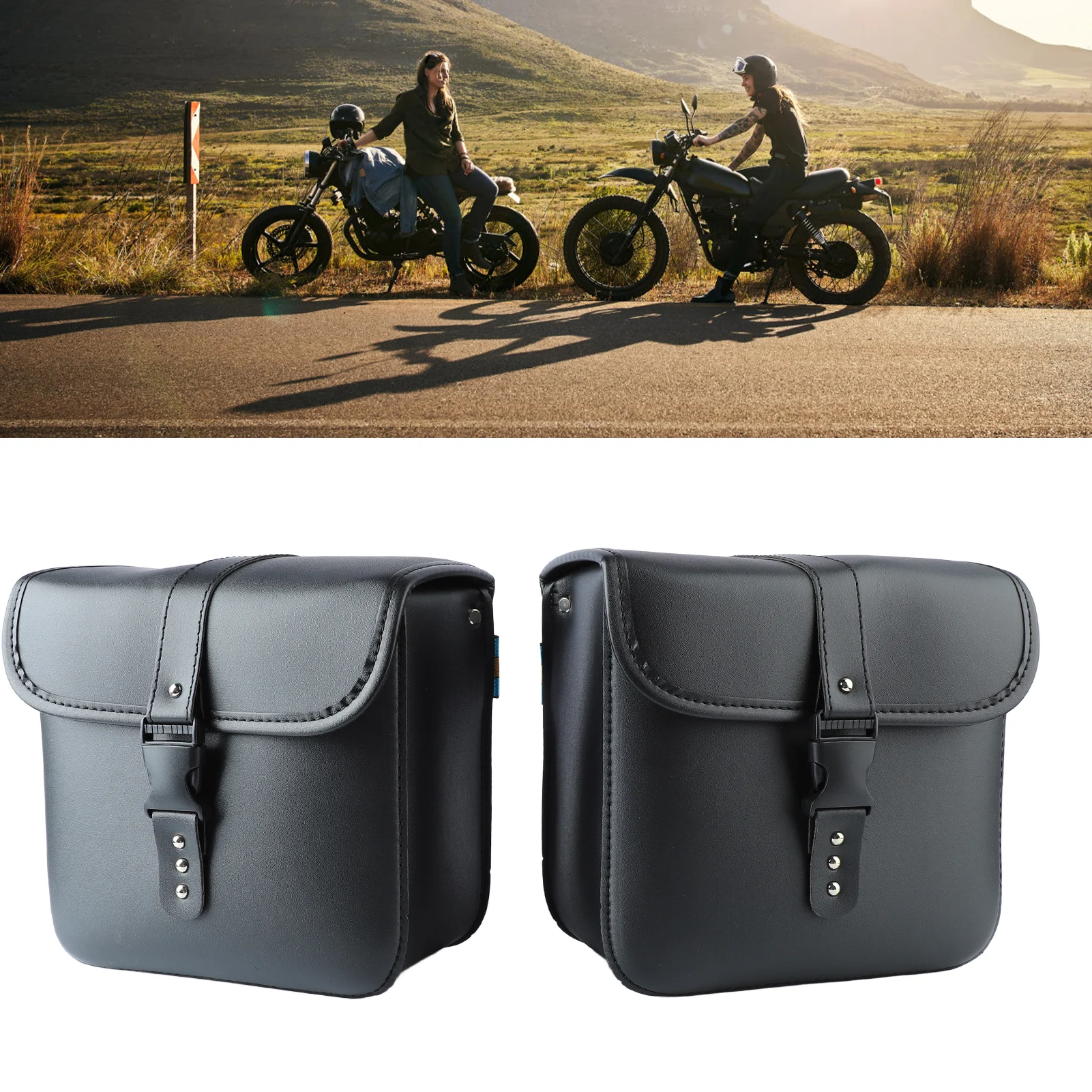 

1Pair Motorcycle Saddlebags Waterproof Wear Resistant PU Leather Side Tool Bag for Motorbike