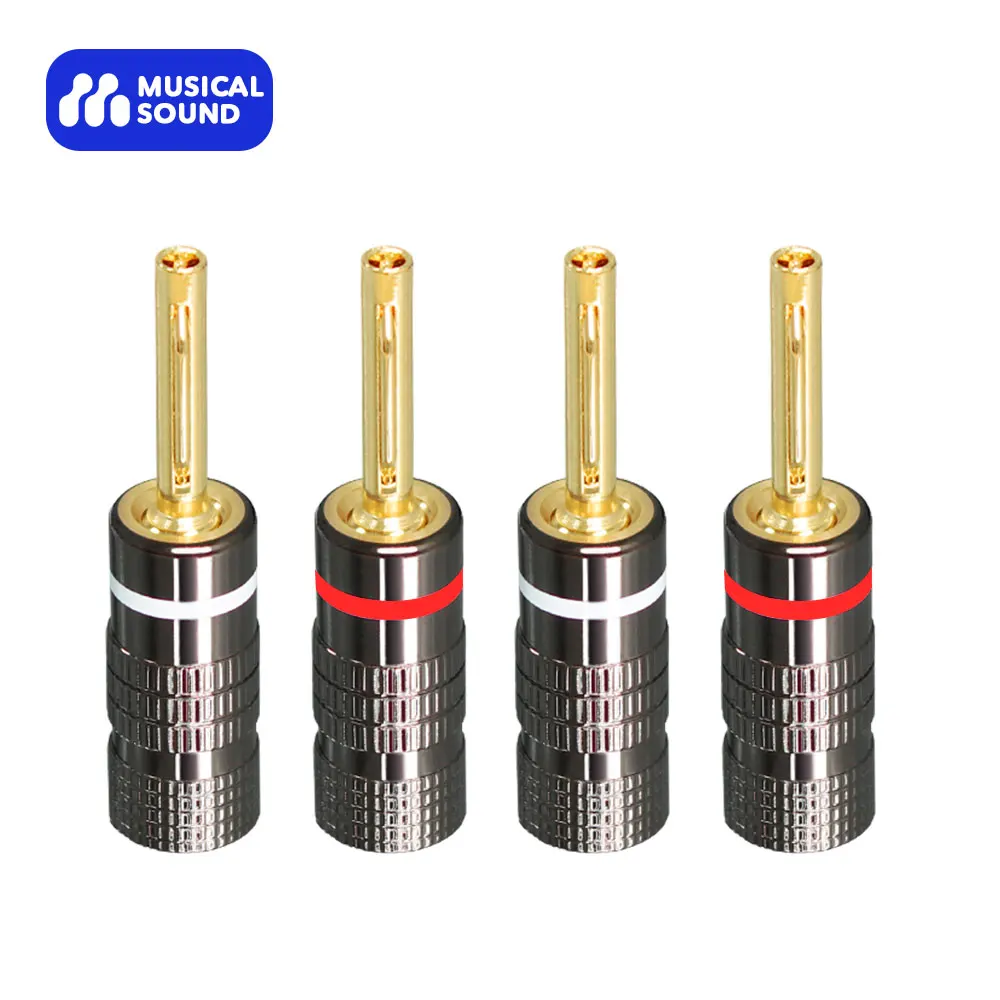 4pcs/lot Banana Plugs 24K Gold-plated 4MM Banana Connector with Screw Lock Hi-fi Amplifier Speaker Plug Terminal Jack Connectors