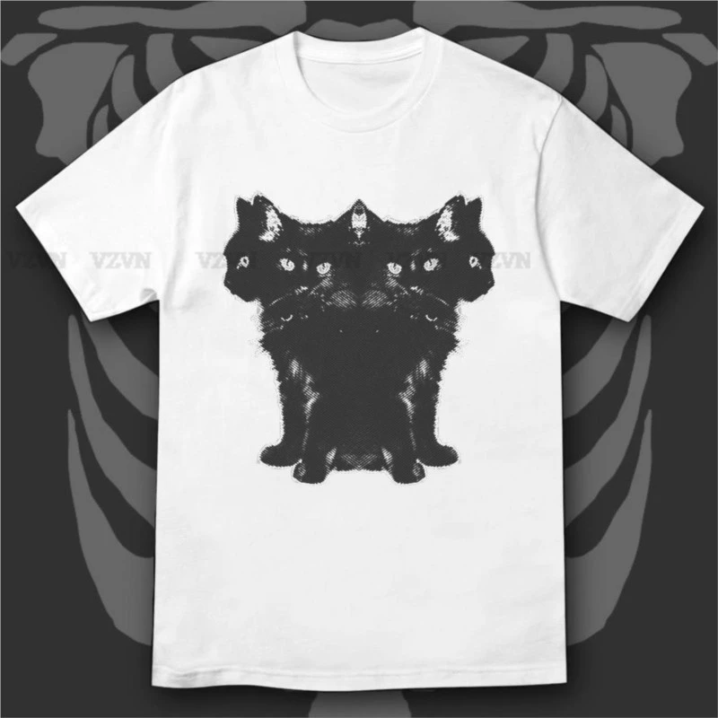 

Fun Vintage Women Casual BabyTee Streetwear Aesthetic Short Sleeve T-Shirt Y2k Clothes Gothic Emo Girl Croped Tops Cat Print emo