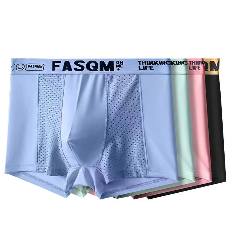 6pcs/set Ice Silk Men\'s Underwear Summer 5A Antibacterial Men\'s Underpant Mesh Men\'s Boxer Breathable Four Corners Flat Pants