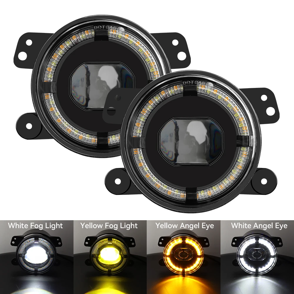 2Pcs 4Inch Led Fog Lights Halo Ring DRL Off Road Fog Lamp For Jeep Chevrolet Wrangler JK TJ LJ Dodge Journey 60W Yellow White