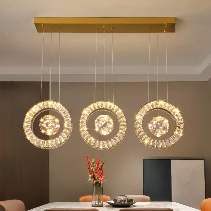 REVEN Customizable size Dimmable Pendant Lamp ring crystal Luster Chandelier Fishing line style for bedroom Home interior decor