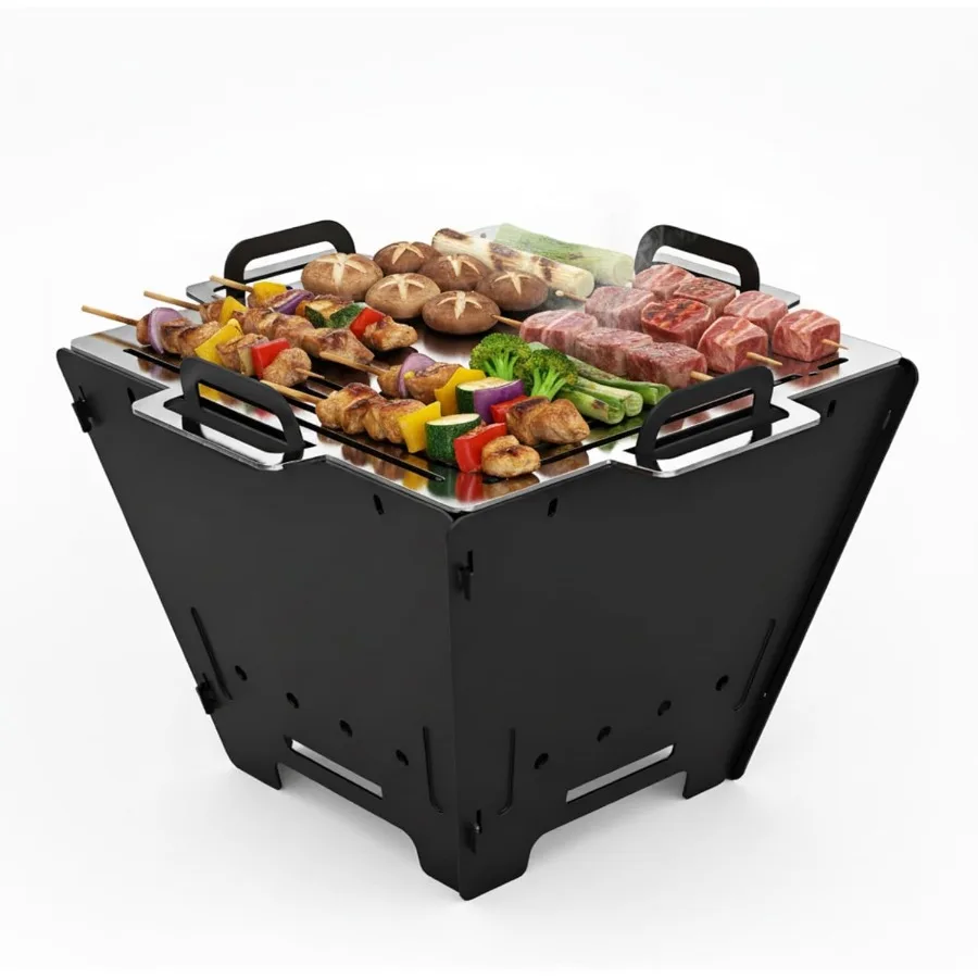 

ONLYFIRE OUTDOOR LIVING 2 IN 1 BBQ Charcoal Grill Fire Pit with 15 Detachable Fire Pit Portable Yakitori Hibachi Grill Versatil