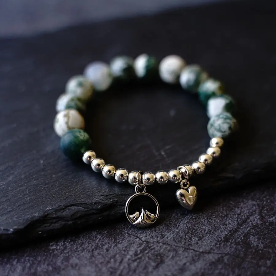 Meetvii Vintage Mountain and Sea Charm Couple Bracelets Lovers Blue Natural Stone Beads Bracelets Friendship Wholesale Jewelry