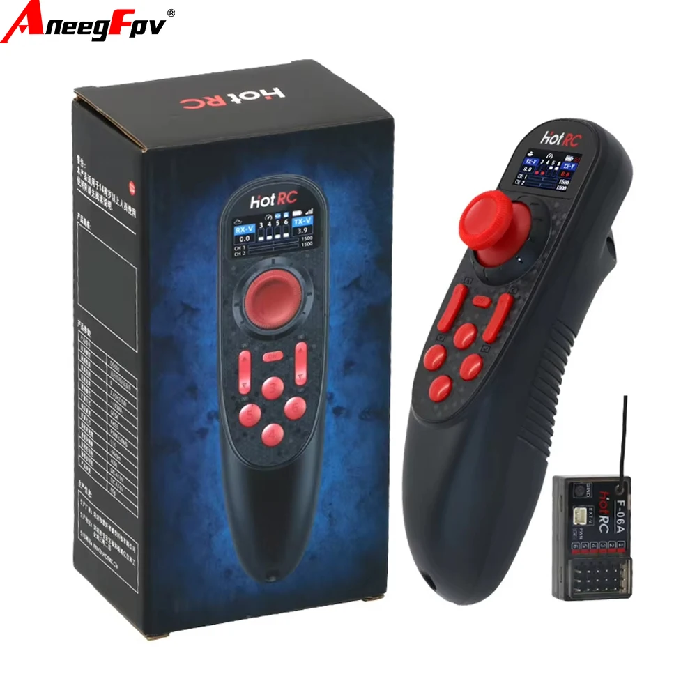 HOTRC DS-650 6CH 2.4G Radio System Transmitter Color Screen Remote Controller for  Boat Car Model DS600 F-06A Receiver Included