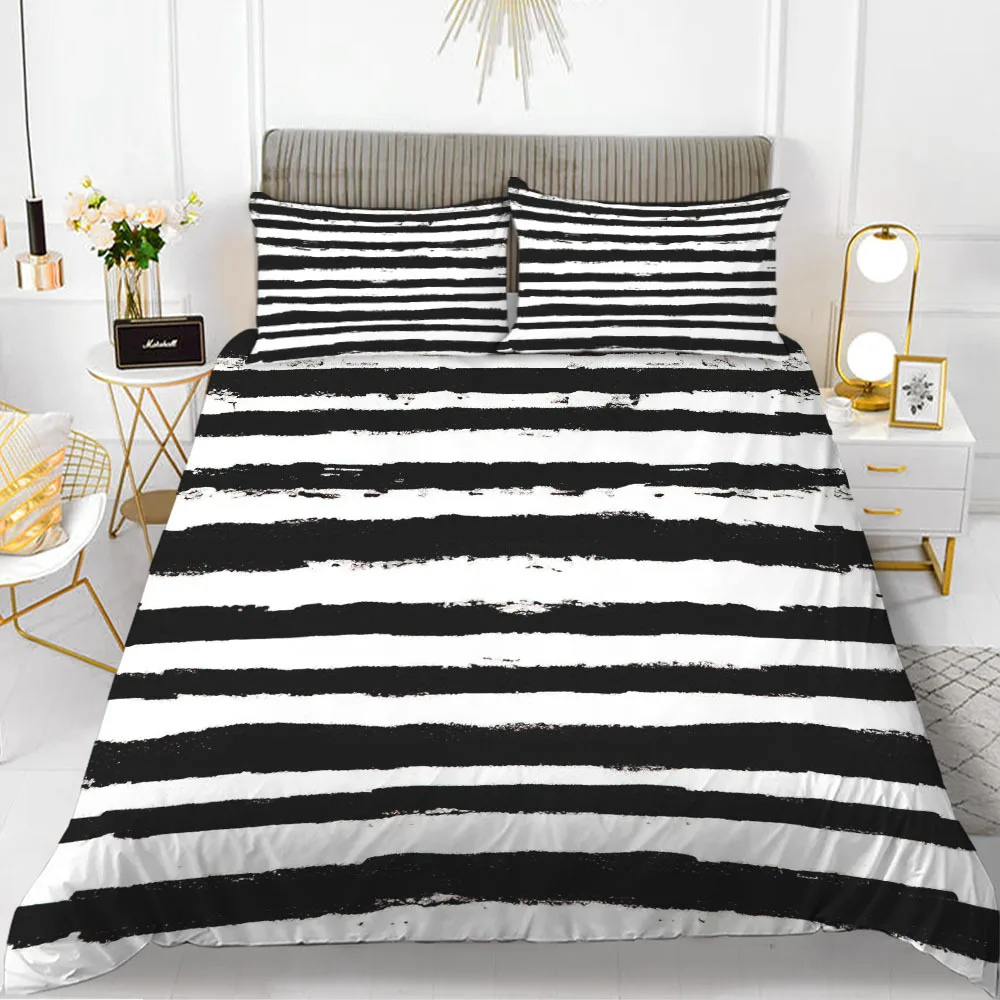 

Stripe Duvet Cover Set Black White Pattern Simple Design Polyester Comforter Cover King Queen Twin Size for Kids Teens Aduls