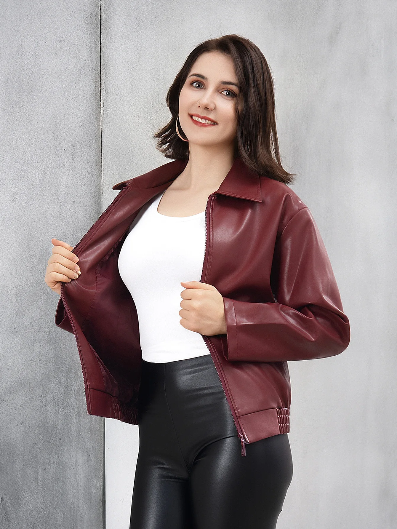 Veste de motard en simili cuir pour femmes, manteau zippé, printemps-automne