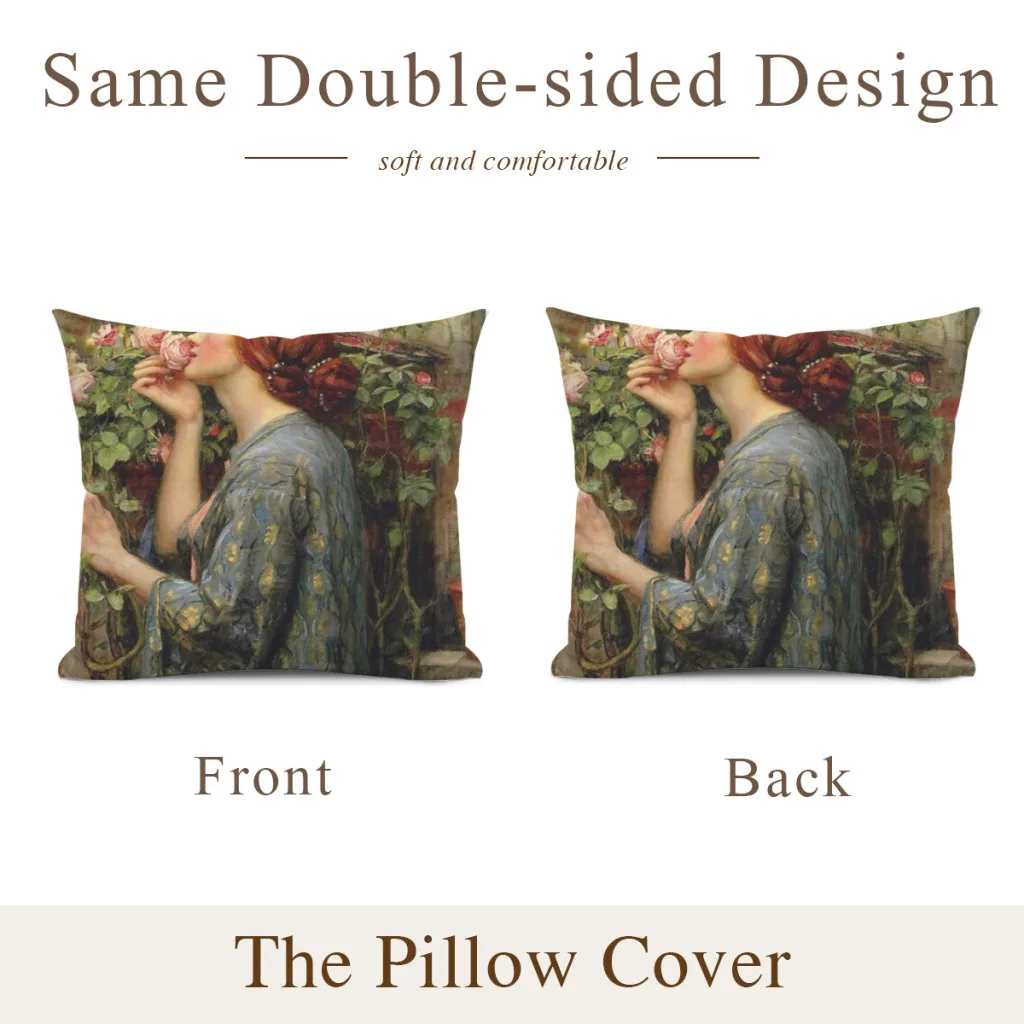 The Soul of the Rose - John William Waterhouse Pillow Cushion Case  Dakimakura Cover Decorative Sleeping 45x45cm