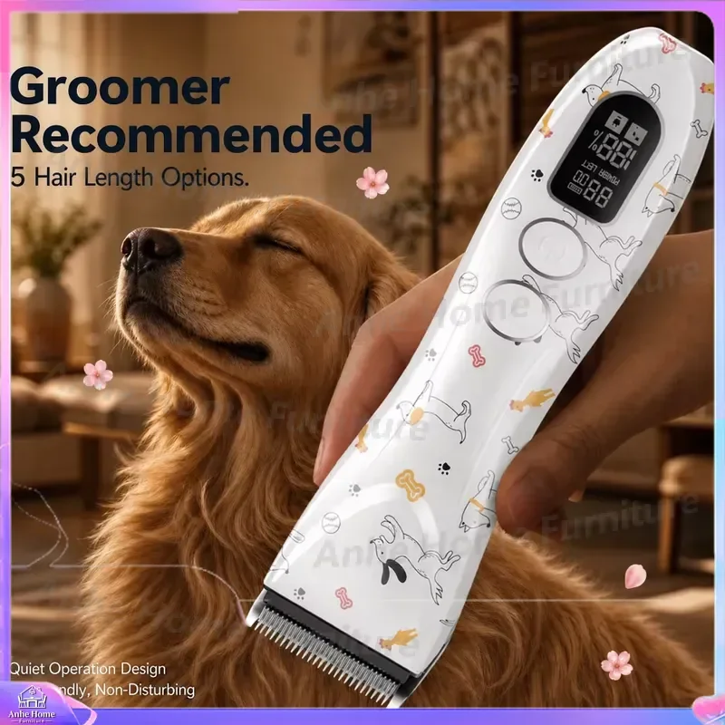 Professional Pet Hair Trimmer PGC-780 5-in-1 Sharp Smooth Blade Dog Cat Grooming Clippers Rechargeable Cordless Animal Shaver