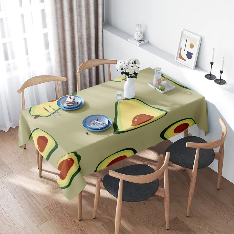 Green avocado-themed tablecloth with colorful fruit design for dining room decor square shape (160x240cm) Online shopping search