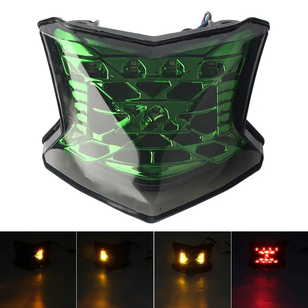 Motorcycle Integrated LED Tail Light Brake Stop Light Turn Signals for Z650 Z900 650 ABS 2017 2018(Green)