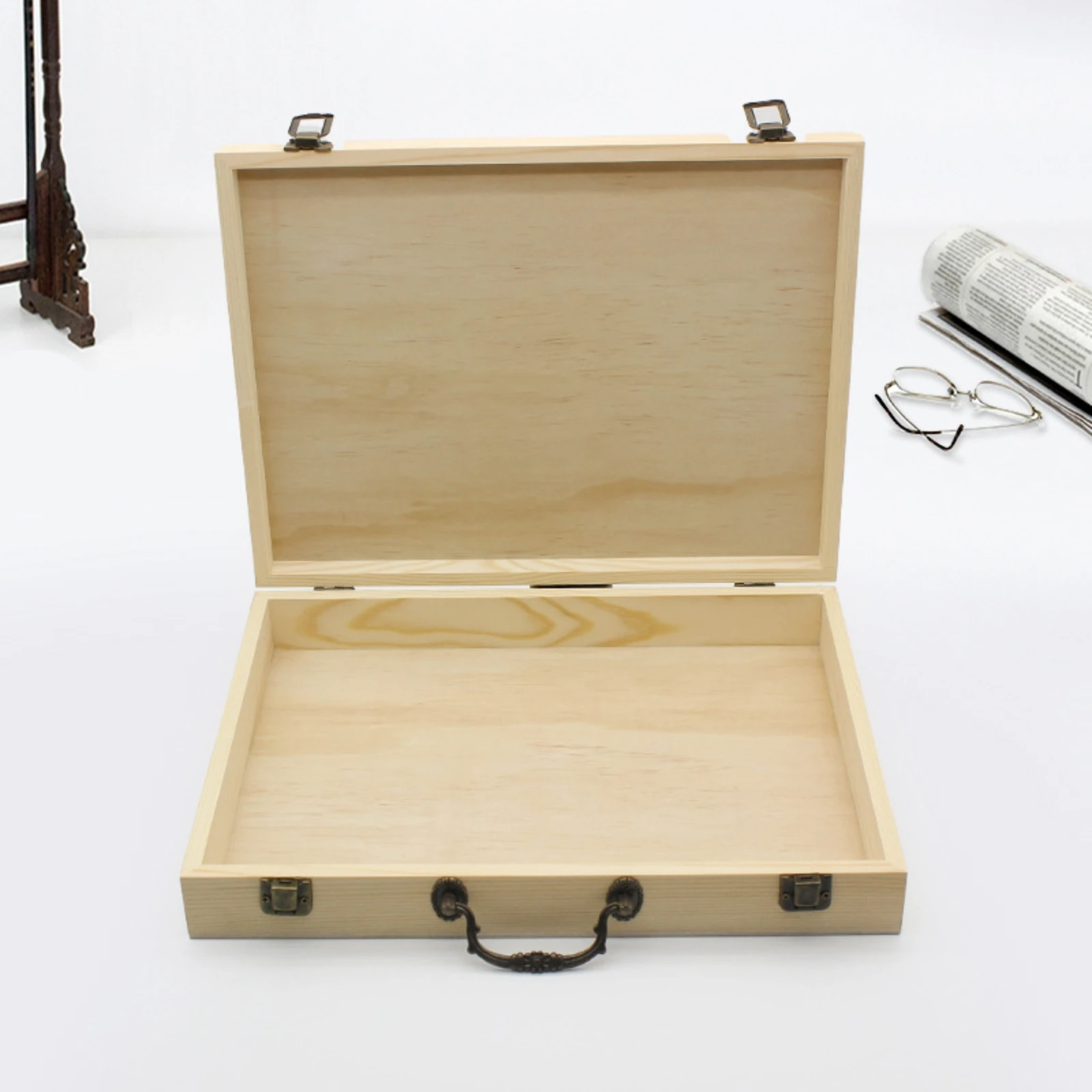 Rectangular Wooden Storage Box with Lid Multi-Purpose Natural Wood Storage Box with Hinged Lid Compact Rustic