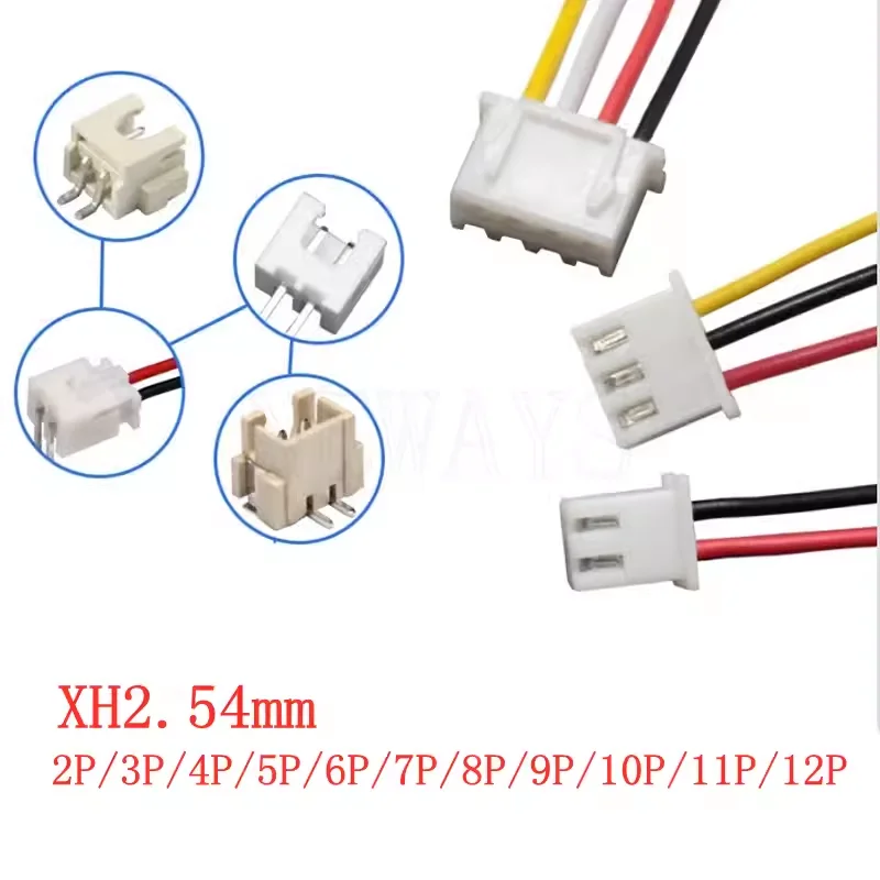 10Pcs 60mm/80mm/250mm/400mm/500mm JST XH 2.54mm Wire Color Cable Connector 2P/3/4/5/6/7/8/9/10/11/12 Pin XH2.54 Pitch Plug 26AWG