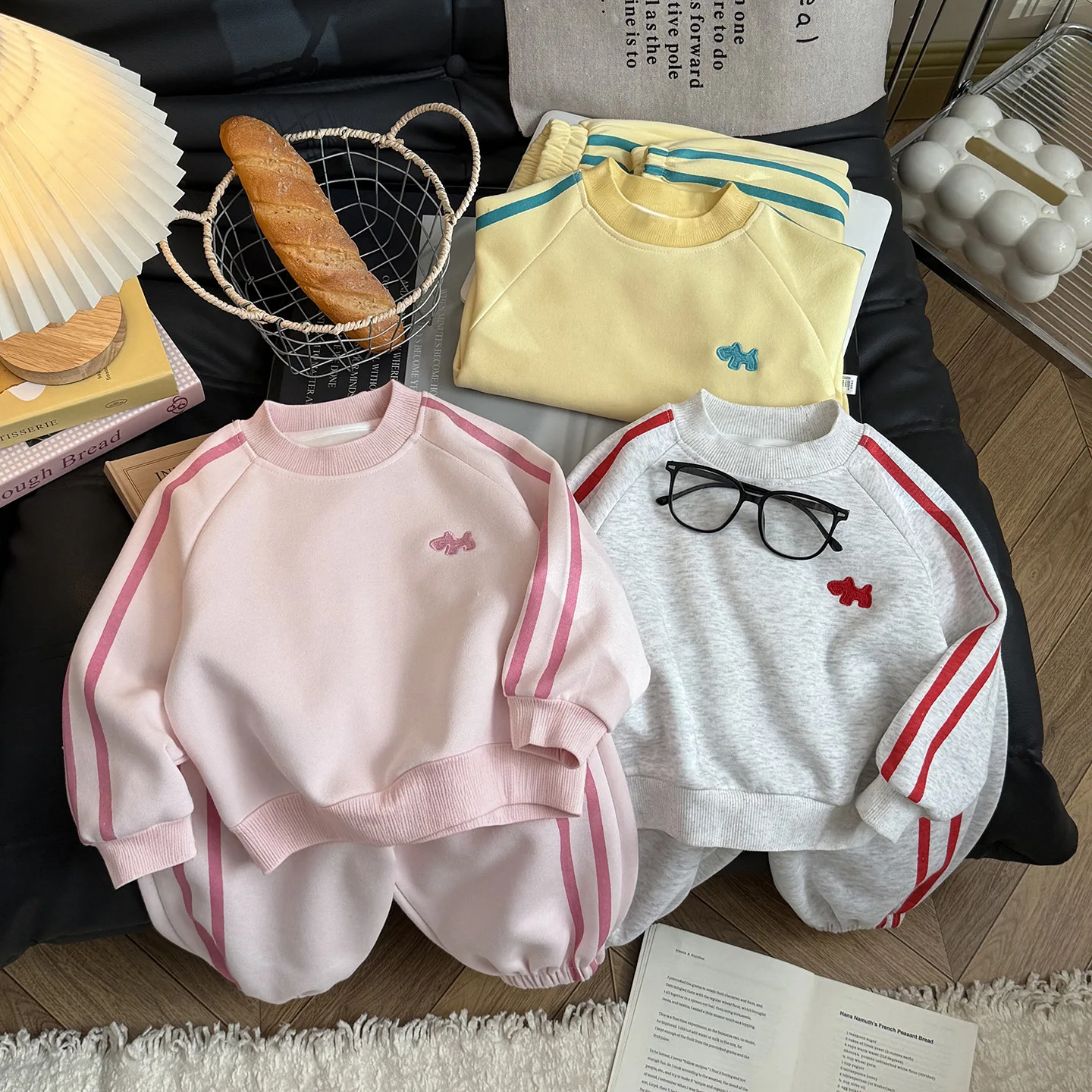 1-9 Y Autumn Kids Clothes Set O Neck Hoodie And Pants 2Pcs Boy Tracksuit Cartoon Embroidery Girls Sweatshirt Outfit