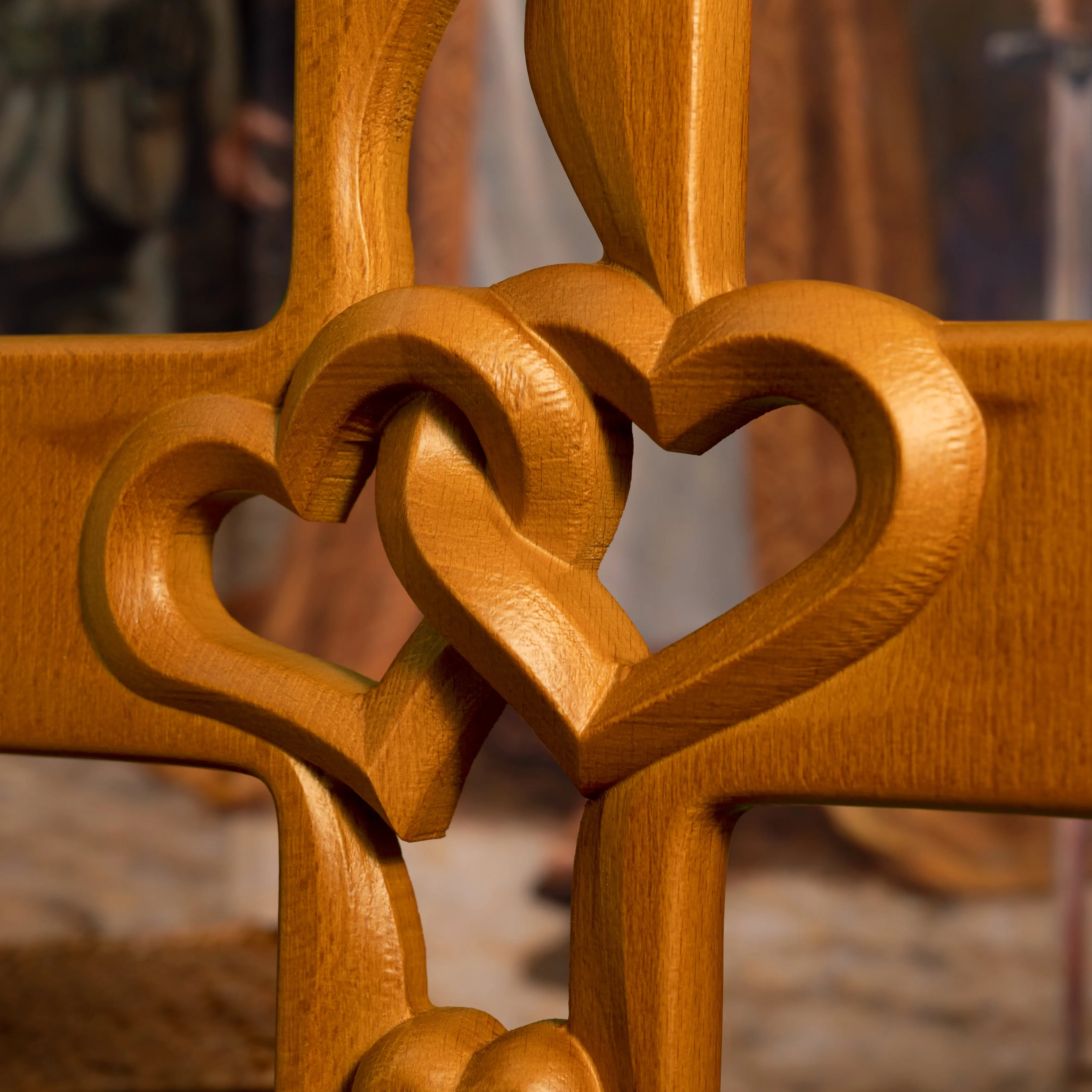 Hand Carved Wood Cross with Interlocking Hearts Religious Wall Plaque Faith & Love Symbol Christian Home Decor Wedding Anniversa