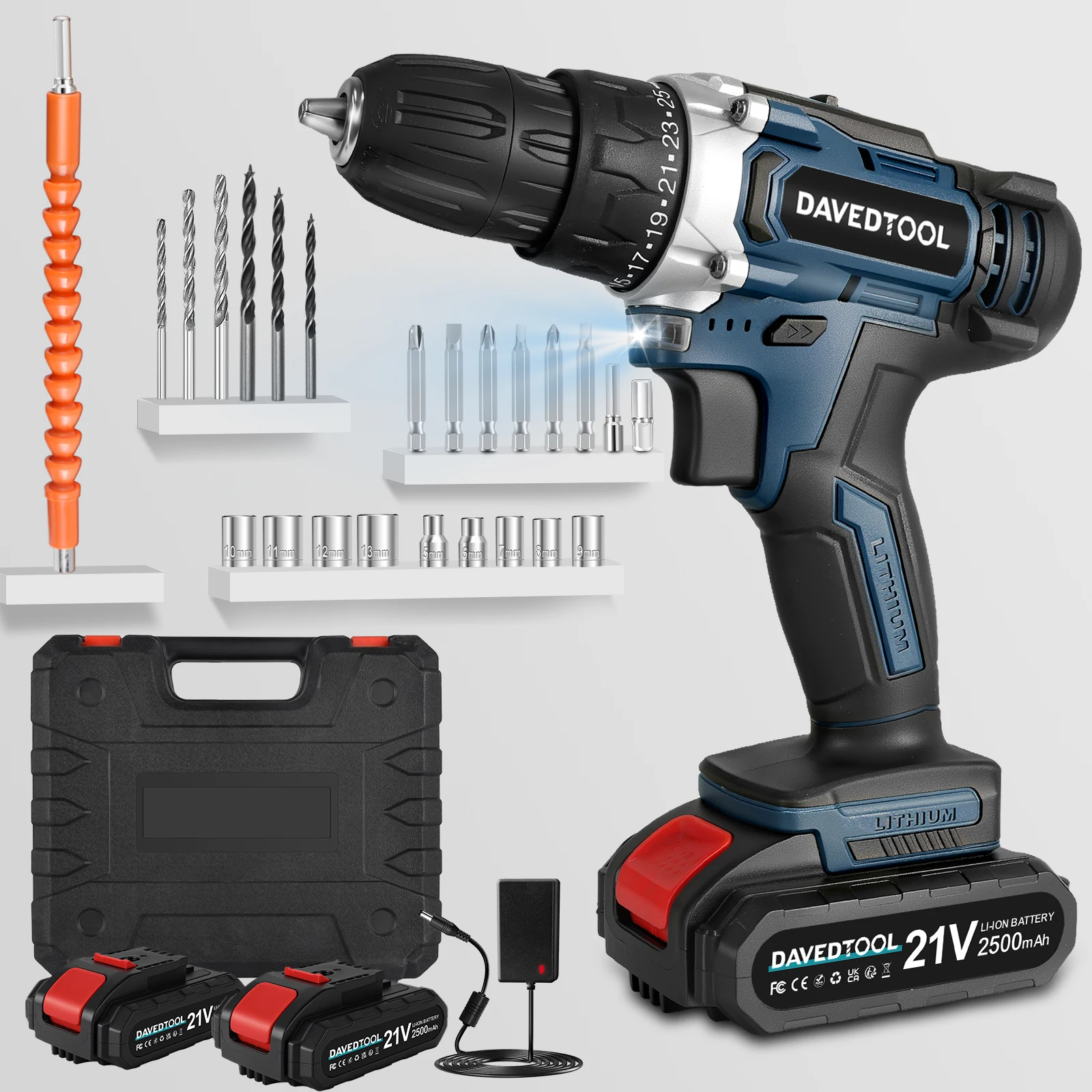 Conentool 21V Wireless Screwdriver Set, Electric Screwdriver with 2x2500mAh Batteries, 40 N.m Max Combi Drill With 24 Bits