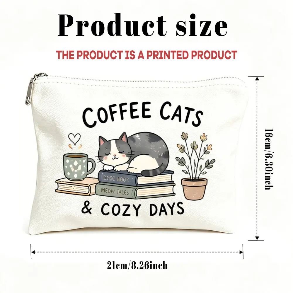 1pc Makeup Bag Cosmetic and Toiletry Pouch Gift for Women Coffee Cats Cozy Days Mom Daughters Friends Christmas Hallowmas Gift