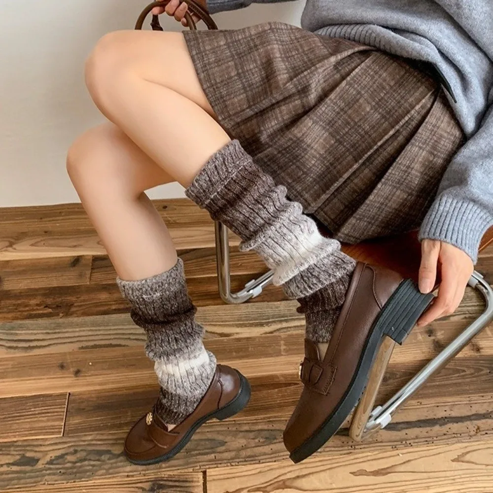 New Gradient Color Leg Warmers Knitted Harajuku Mid-Calf Sock Thickened Middle Tube Socks Women